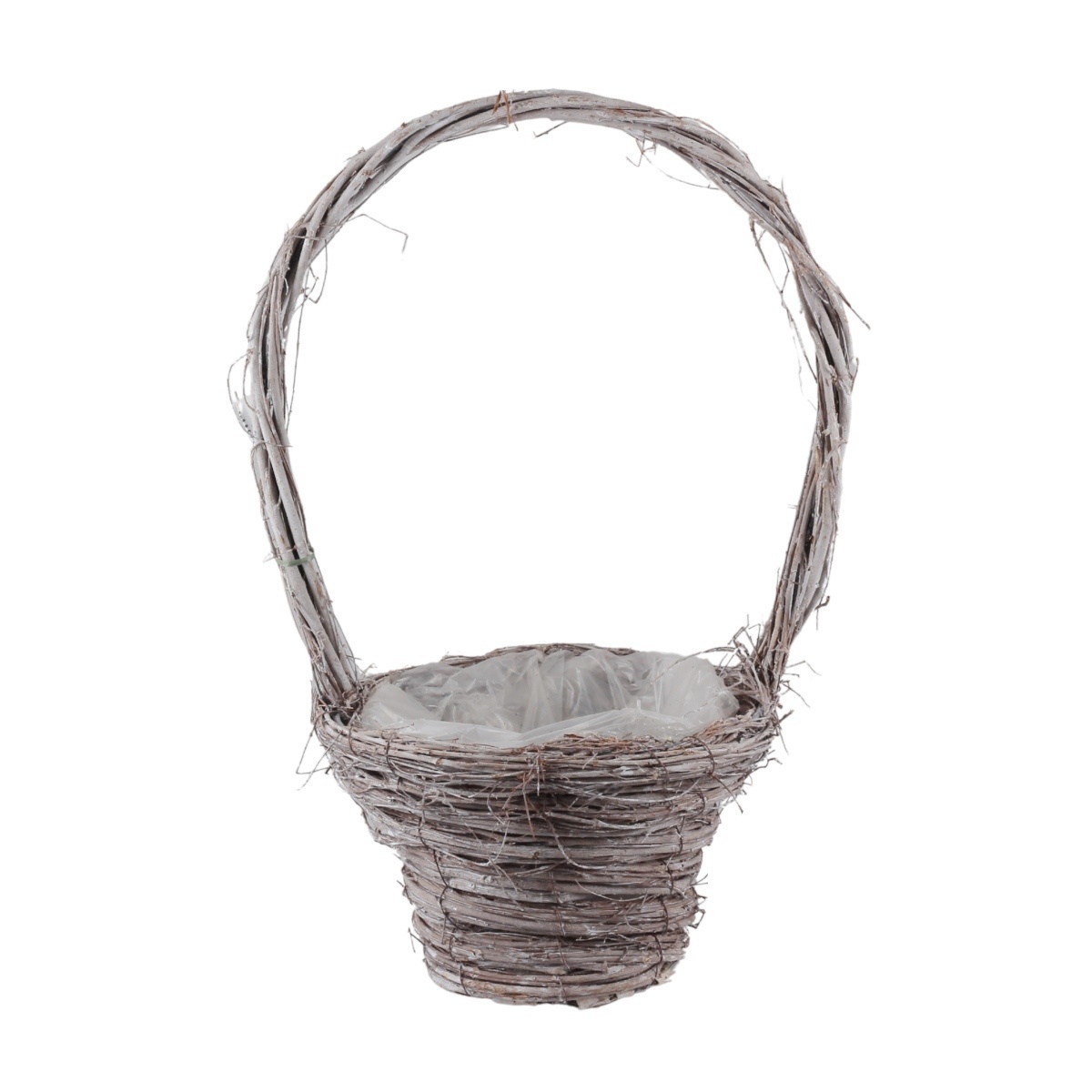 Koše - Koš proutěný kulatý s 1 uchem a igelitem šedý 40cm