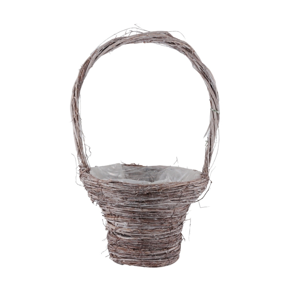 Koše - Koš proutěný kulatý s 1 uchem a igelitem šedý 48cm