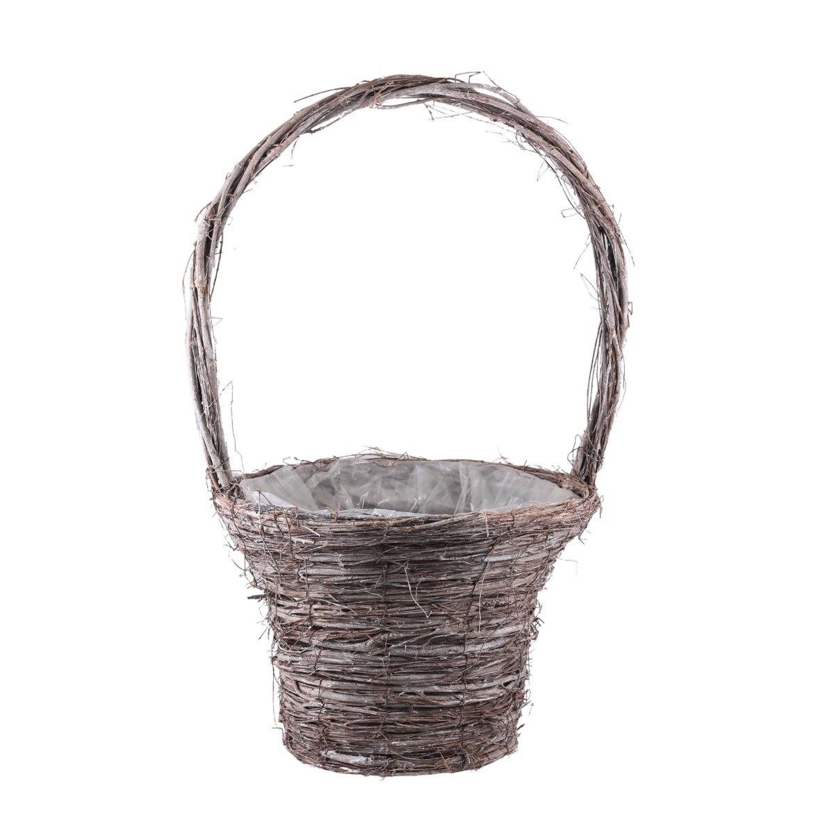 Koše - Koš proutěný kulatý s 1 uchem a igelitem šedý 53cm