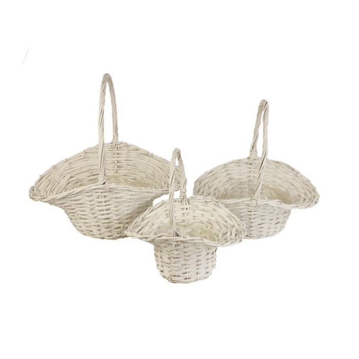 Koše - Koš se zvlněným okrajem proutěný s 1 uchem a igelitem bílý 41cm