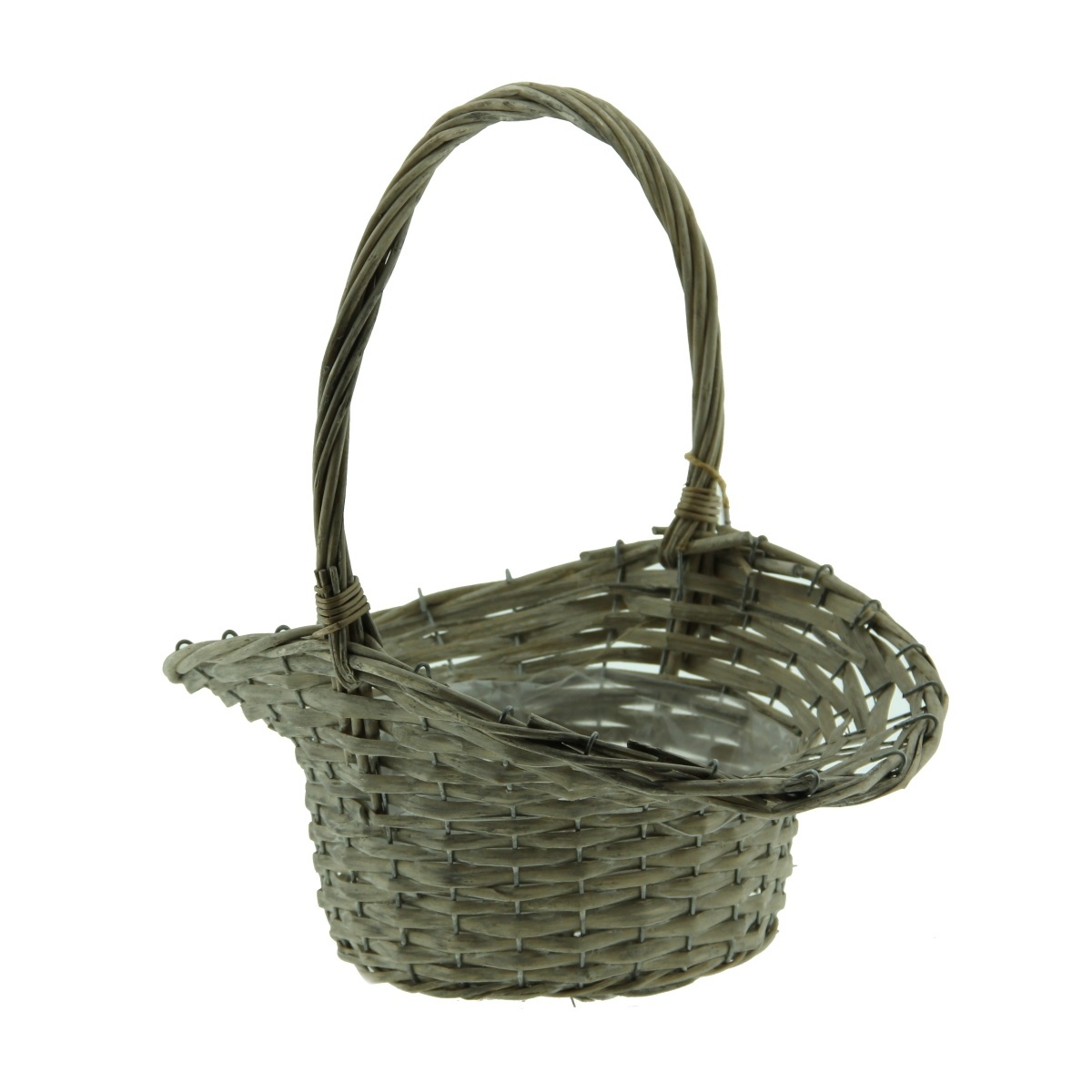 Koše - Koš se zvlněným okrajem proutěný s 1 uchem a igelitem hnědý 34cm