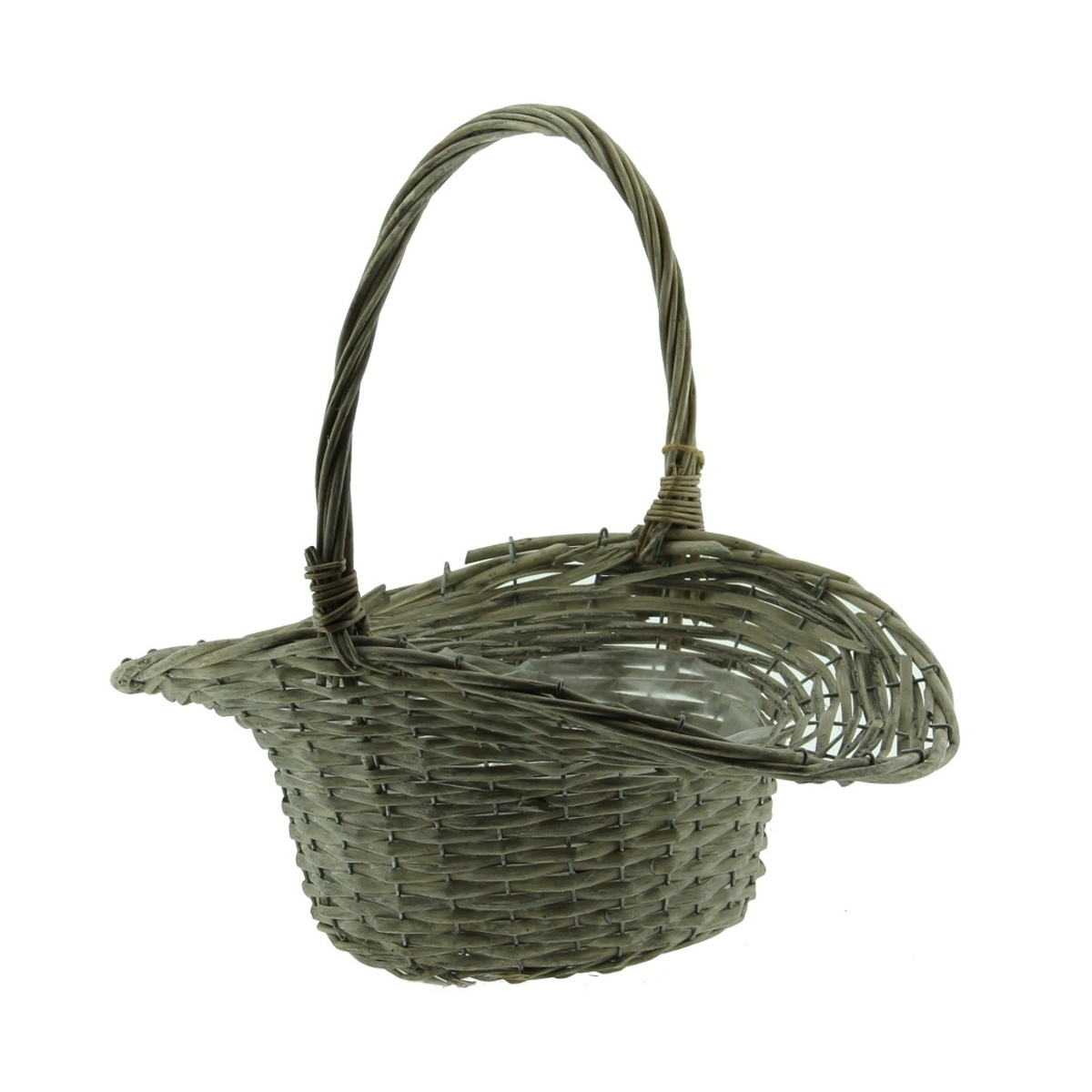 Koše - Koš se zvlněným okrajem proutěný s 1 uchem a igelitem hnědý 41cm