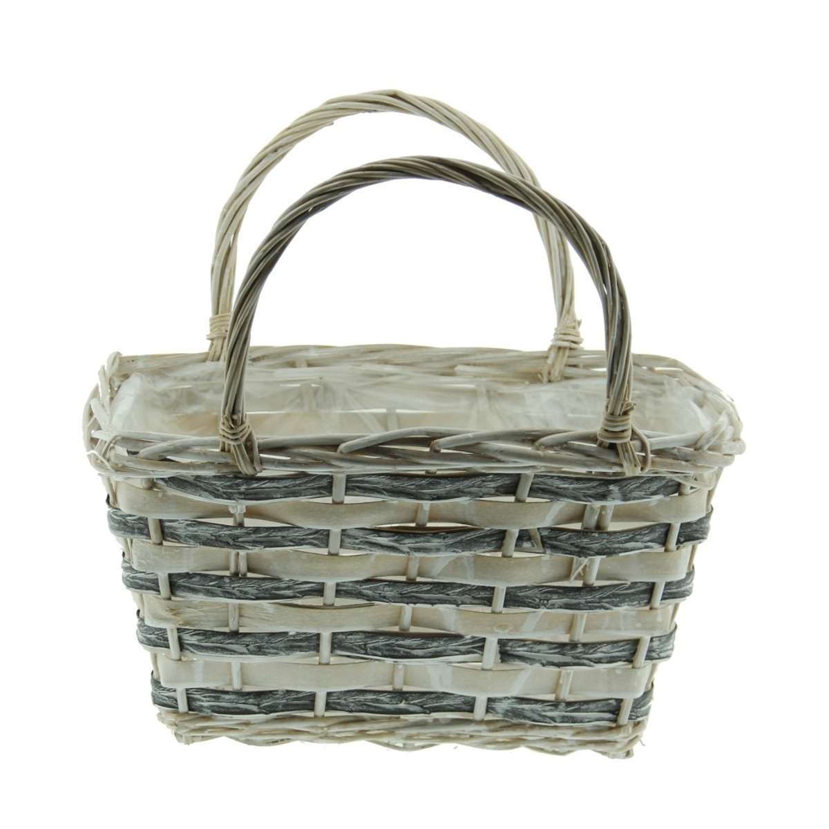 Koše - Koš/taška hranatý s 2 uchy, dýhou a igelitem bílo-šedý 31x18cm
