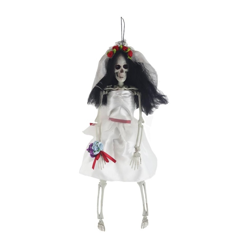 Halloween - Kostra plastové nevěsty závěsná bílo-černá 40cm