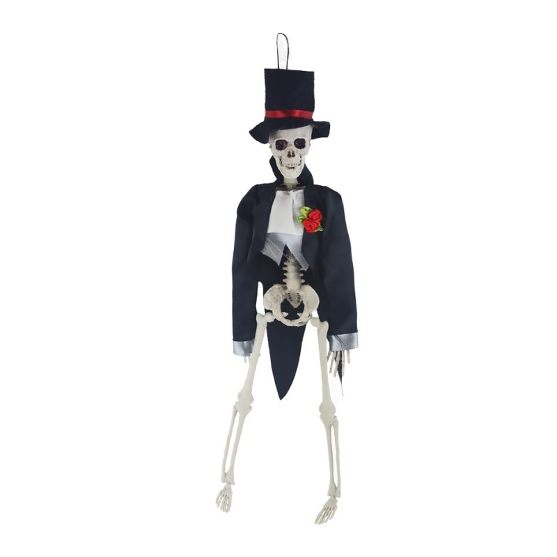 Halloween - Kostra plastového ženicha závěsná bílo-černá 40cm