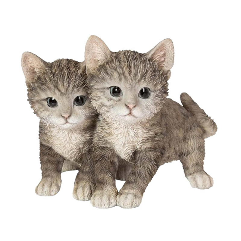 Venkovní zvířátka - Kotě dvojice hrající si polyresinové šedé 17cm