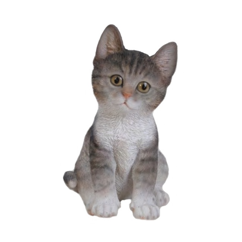 Dekorační figurky zvířat - Kotě sedící polyresinové šedé 20cm