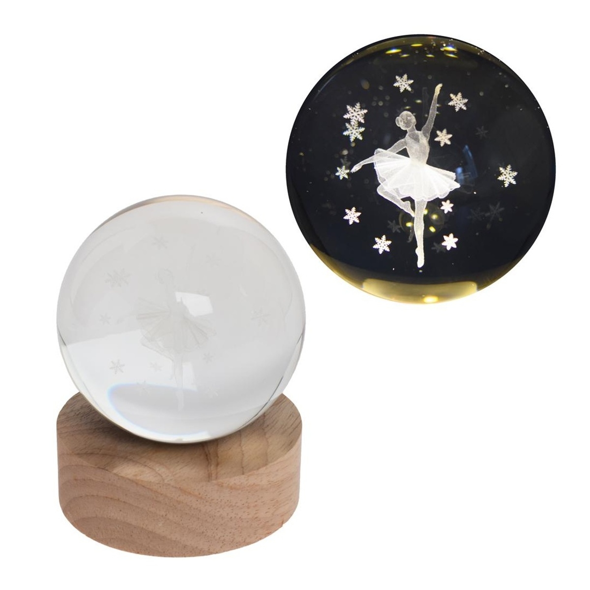 Interiérové svíticí dekorace - Koule na podstavci s LED a baletkou 10cm