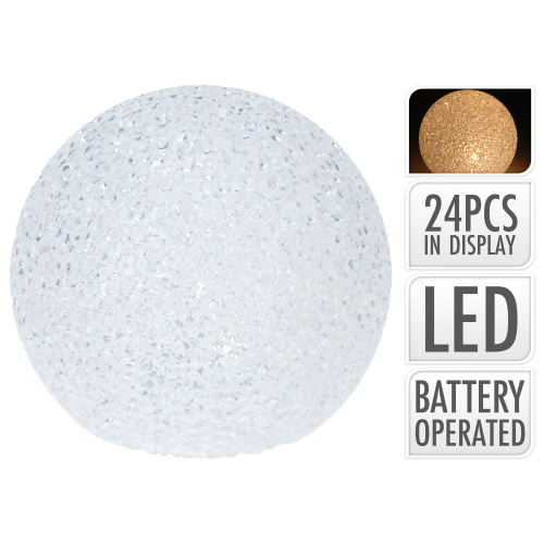 Koule svítící LED teplá bílá baterie 7,5cm