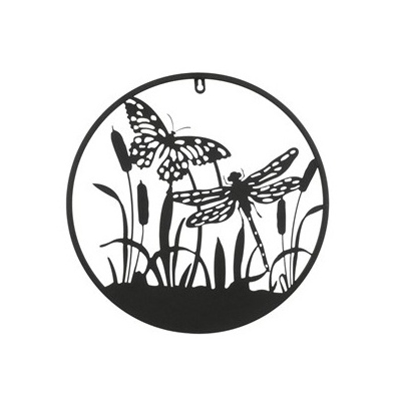 Kovové dekorace - Kovová dekorace motýla a vážky v rákosí 38cm