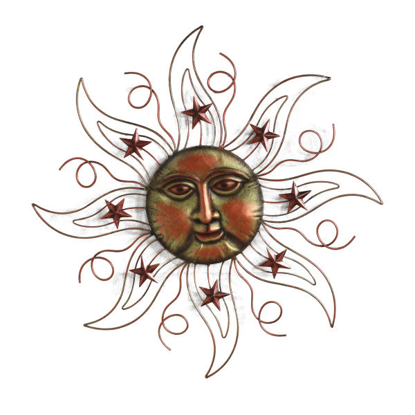 Kovové dekorace - Kovové slunce na zeď s hvězdami 68cm