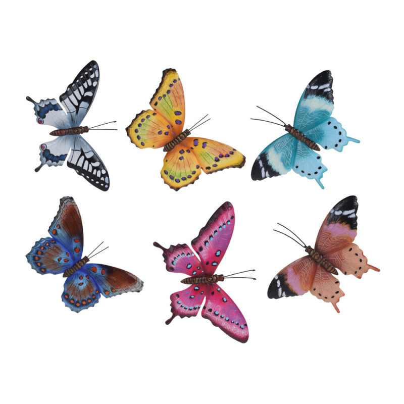 Kovové dekorace - Kovový barevný motýl na zeď mix 35x42cm