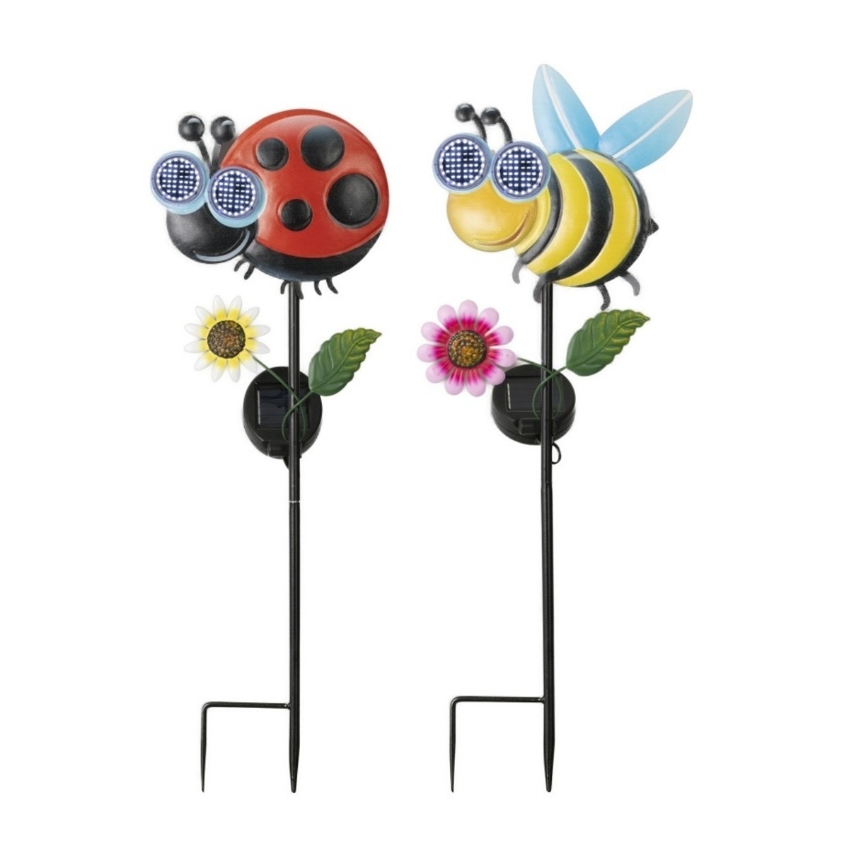 Venkovní osvětlení - Kovový solární zápich bruška/včela s LED, st.bílá s časovačem mix 78cm