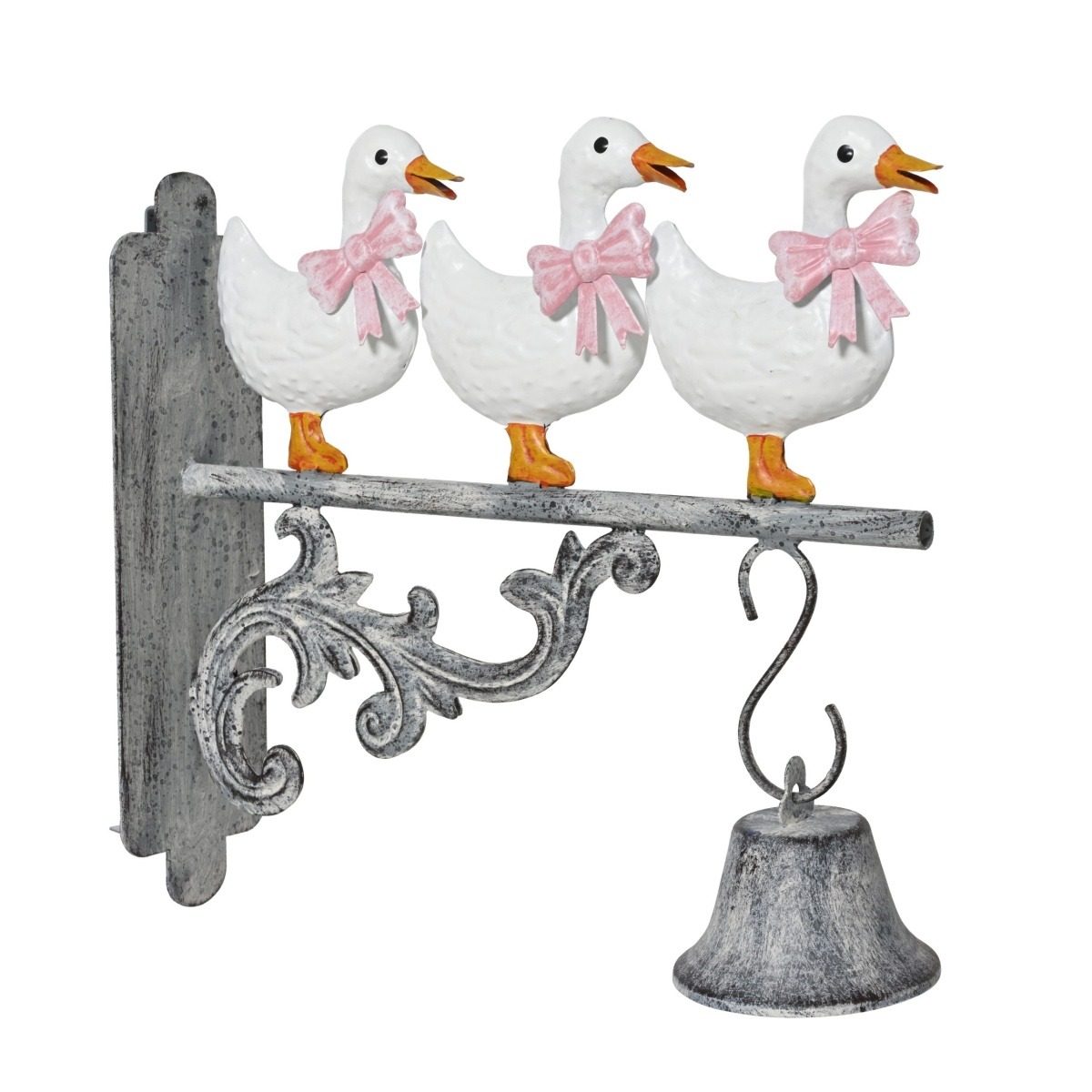Kovové dekorace - Kovový zvonek na zeď s husami 26,5cm