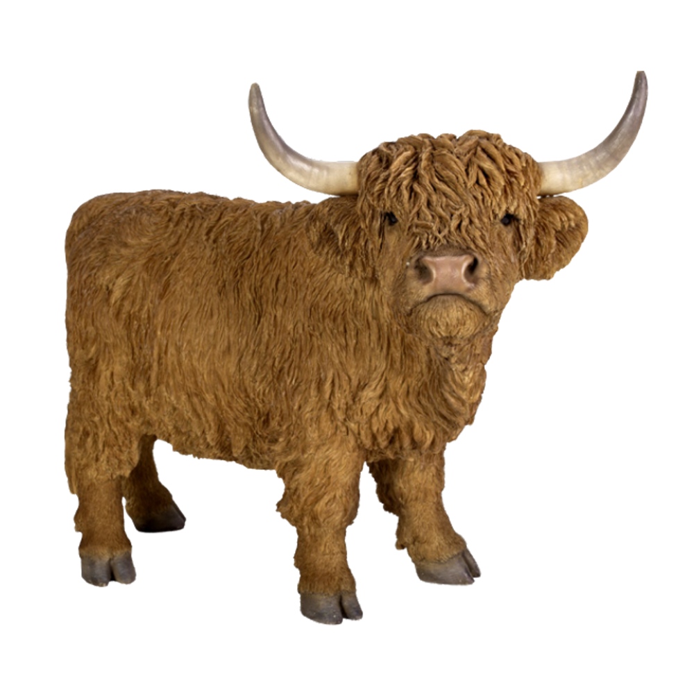 Venkovní zvířátka - Kráva Highland Cattle stojící polyresinová 40cm