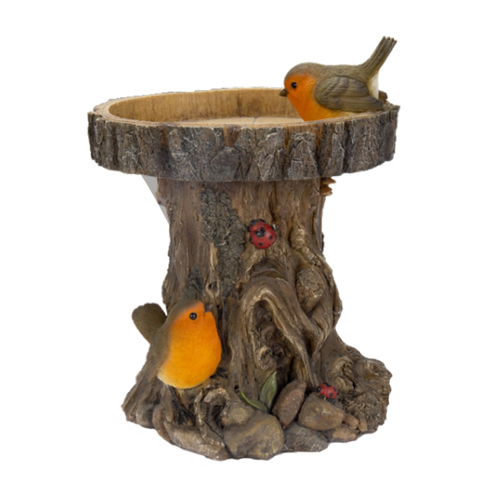 Krmítka, budky, domečky - Krmítko pařez s červenkami polyresinové 25cm