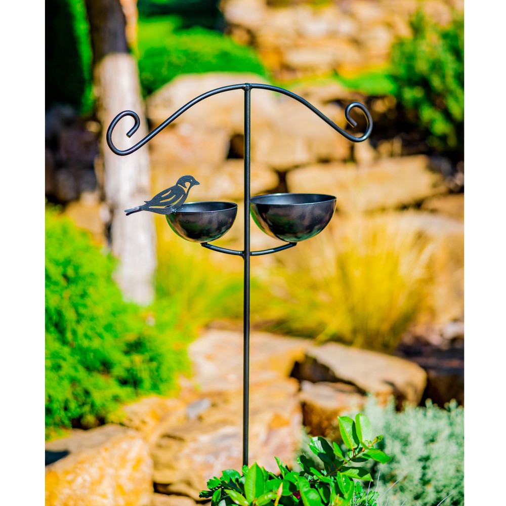 Krmítko/pítko EMOKE s ptáčkem kovové černé 150cm-0