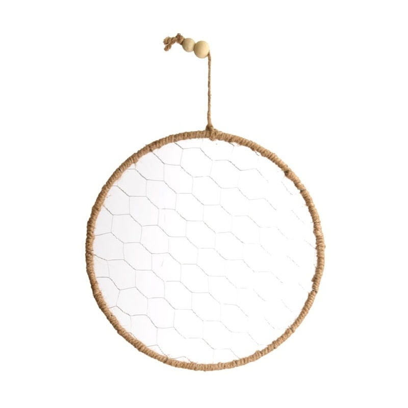 Kovové dekorace - Kruh s výplní pletiva přírodní 28cm