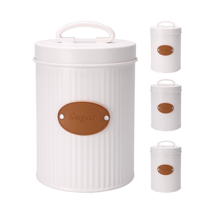 Kuchyňské dózy - Kulatá plechová dóza s víčkem bílá mix 15cm