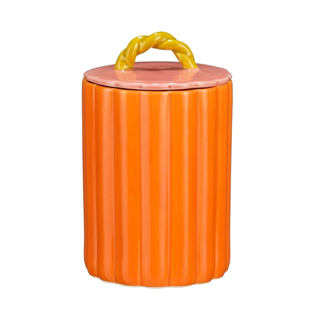 Kuchyňské dózy - Kulatá porcelánová dóza LIZZY s víčkem oranžová 18cm