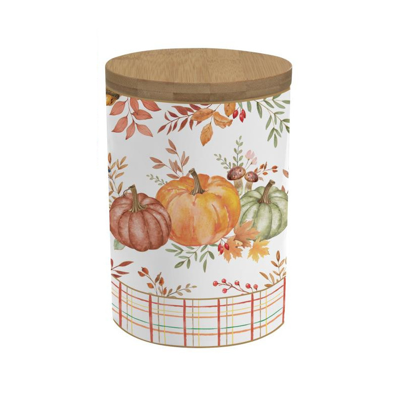 Kuchyňské dózy - Kulatá porcelánová dóza s bambusovým víčkem HARVEST 16cm