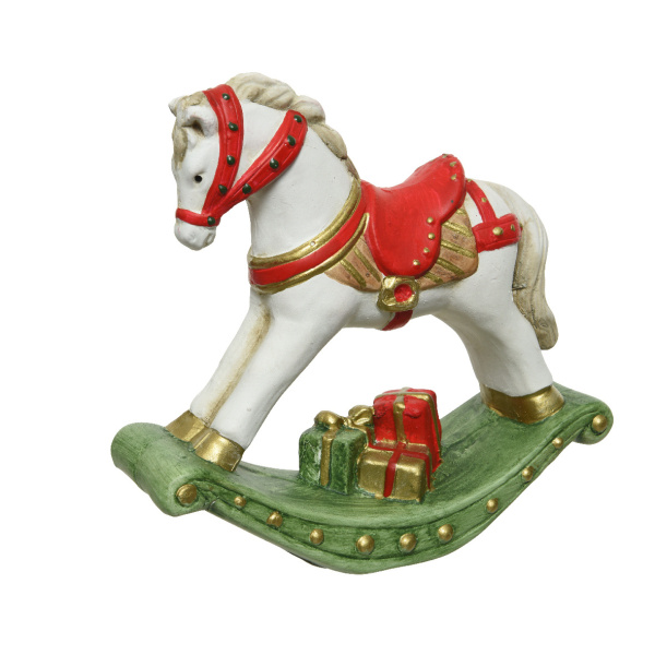 Figurky zvířátek - Kůň houpací keramický bílo-zelený 16,5cm
