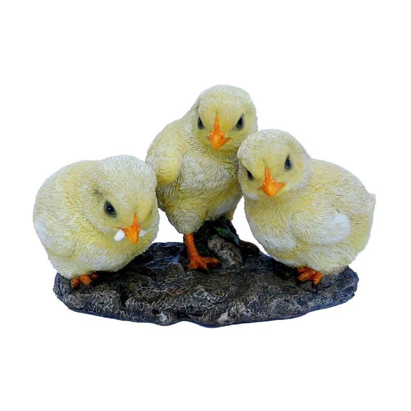 Venkovní zvířátka - Kuře na kameni trojice polyresinové 19cm