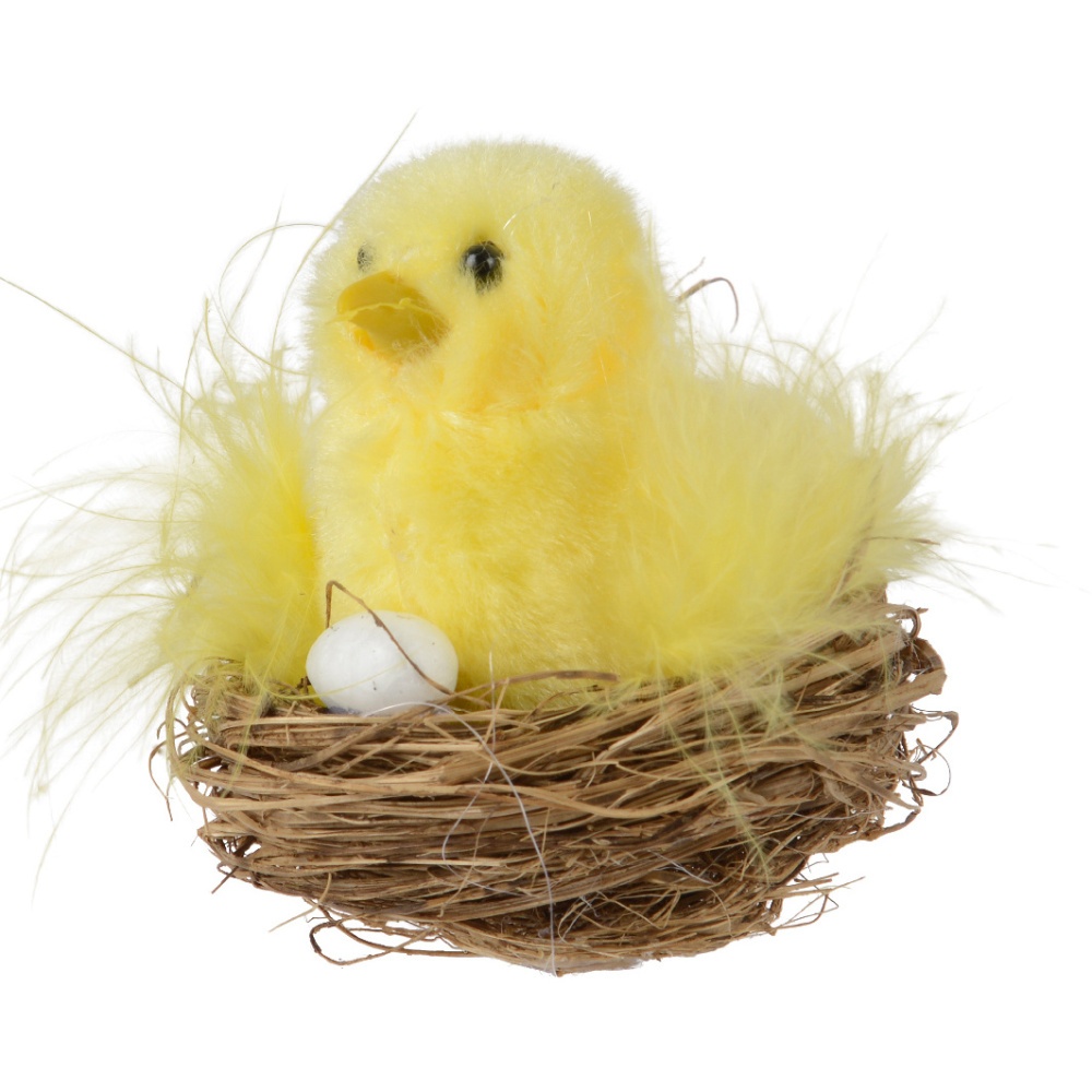 Velikonoce - Kuře polyesterové v bambusovém hnízdě, 7cm