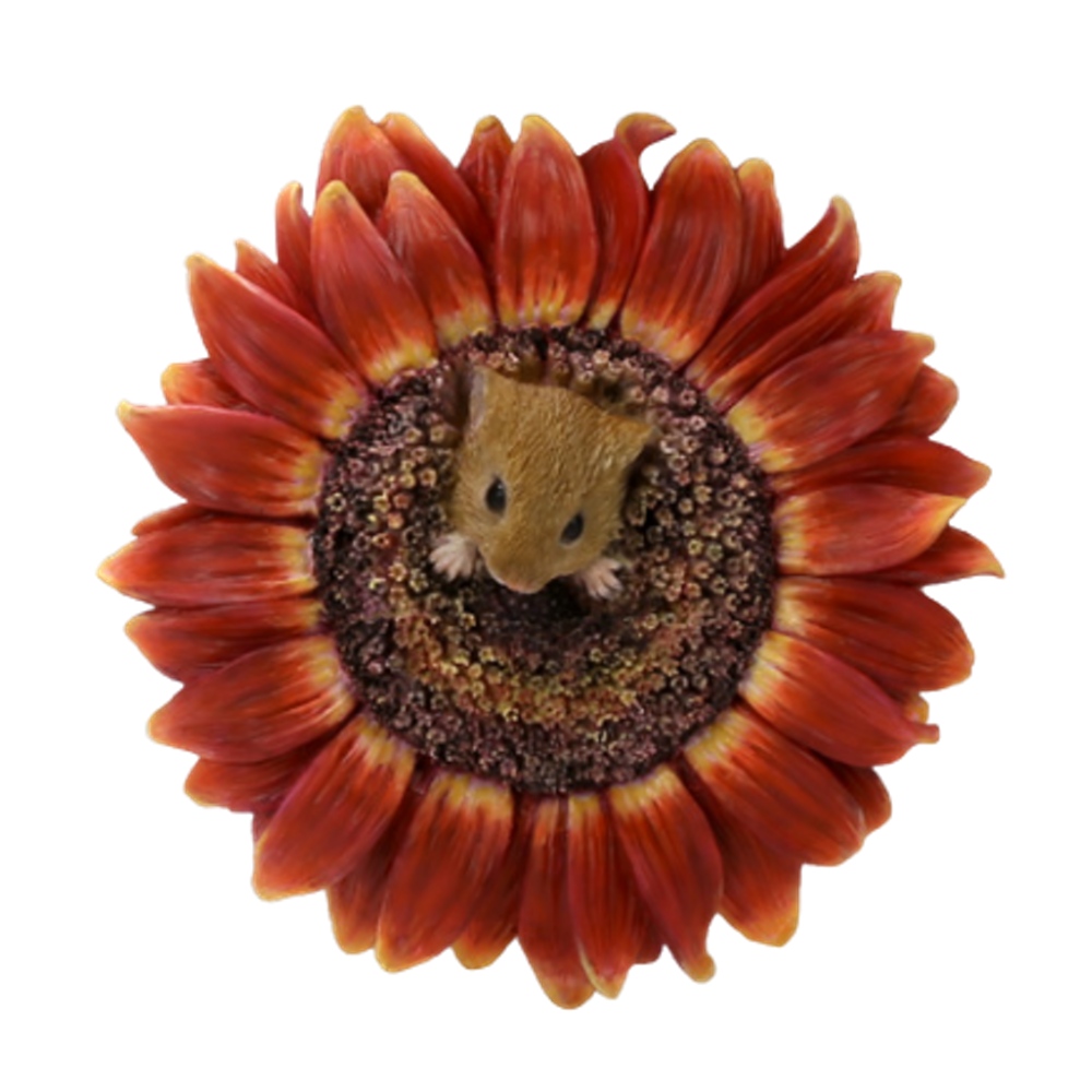 Dekorační figurky zvířat - Květ slunečnice s myškou polyresinový 14cm