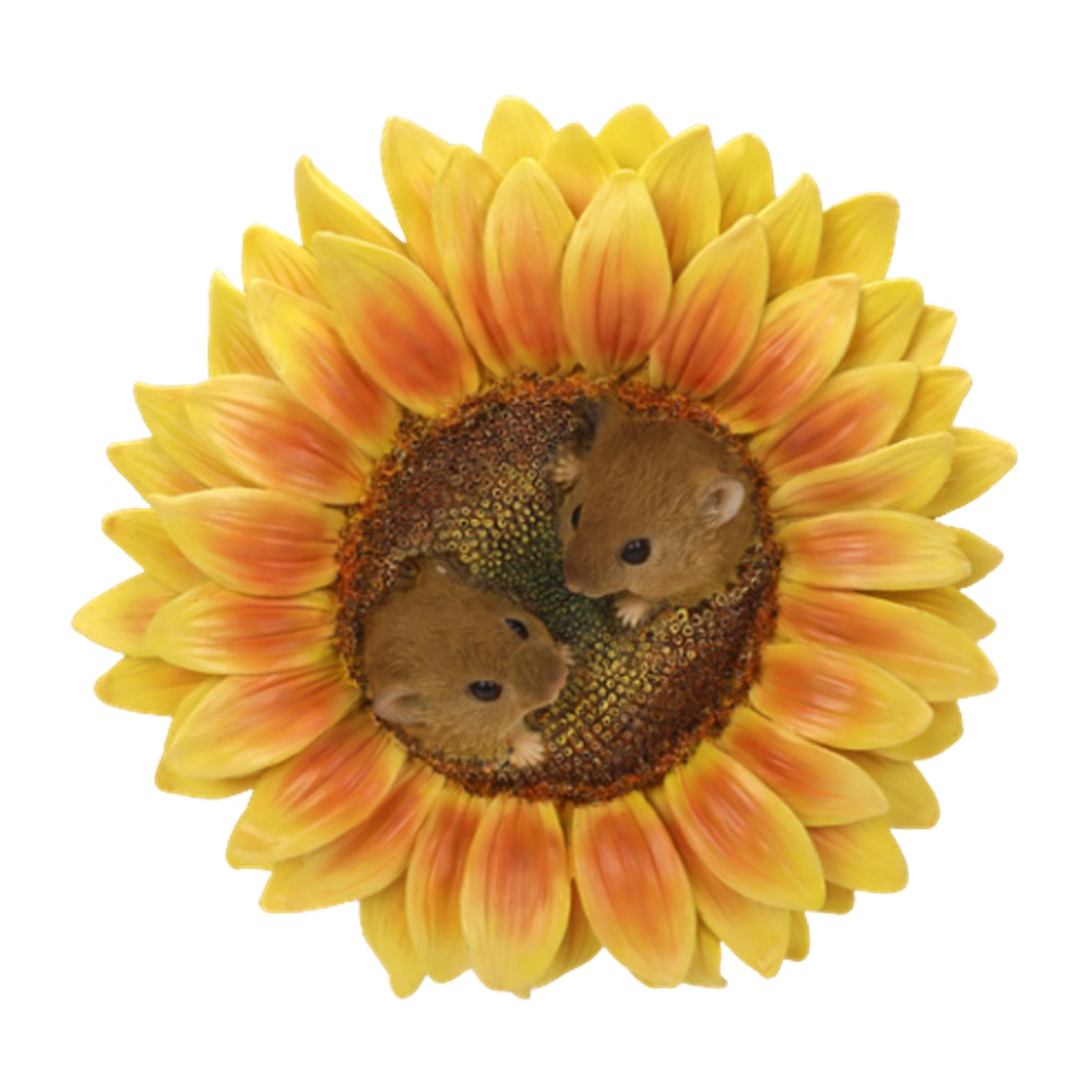 Dekorační figurky zvířat - Květ slunečnices dvojicí myšek polyresinový 18cm
