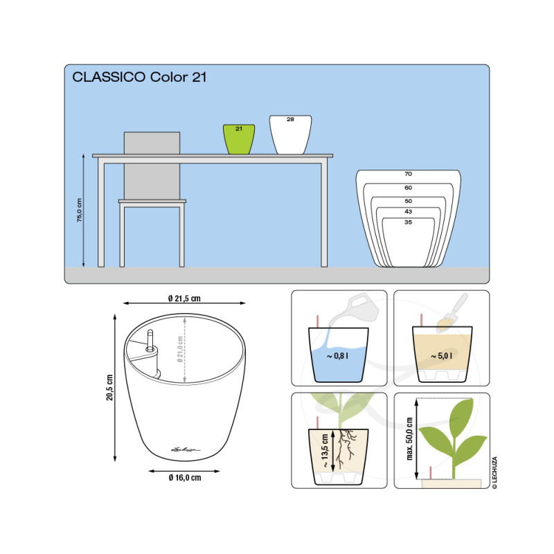 Květináč CLASSICO Color komplet set břidlicová 21cm-1