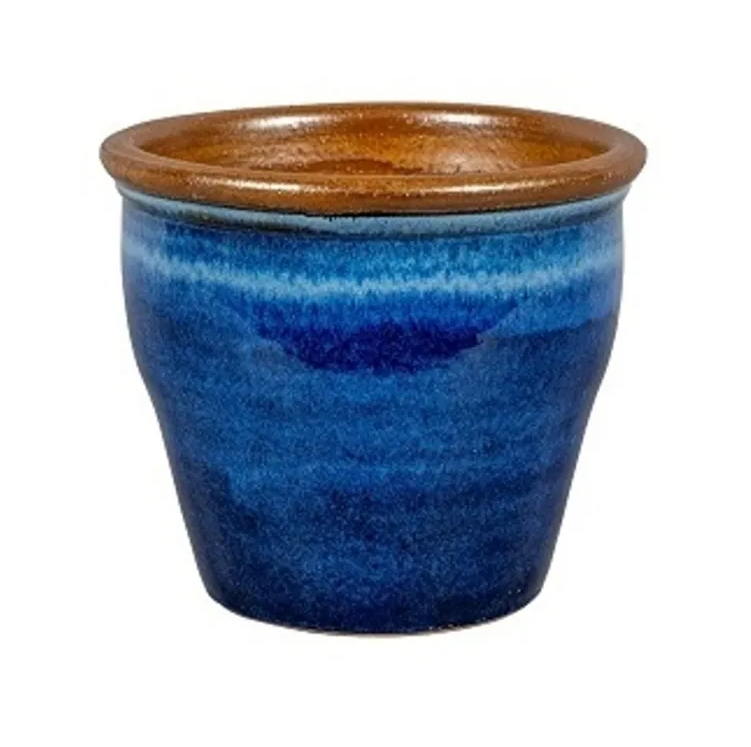Květináč CORLETO 1-01B keramický s hnědým lemem modrý 20cm