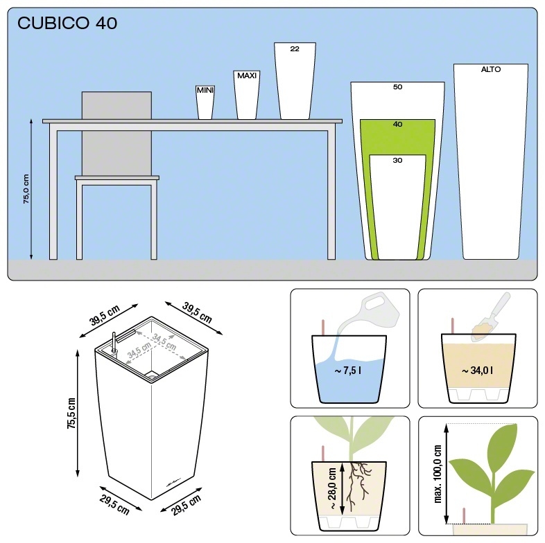 Květináč CUBICO komplet set 40cm antracit-3