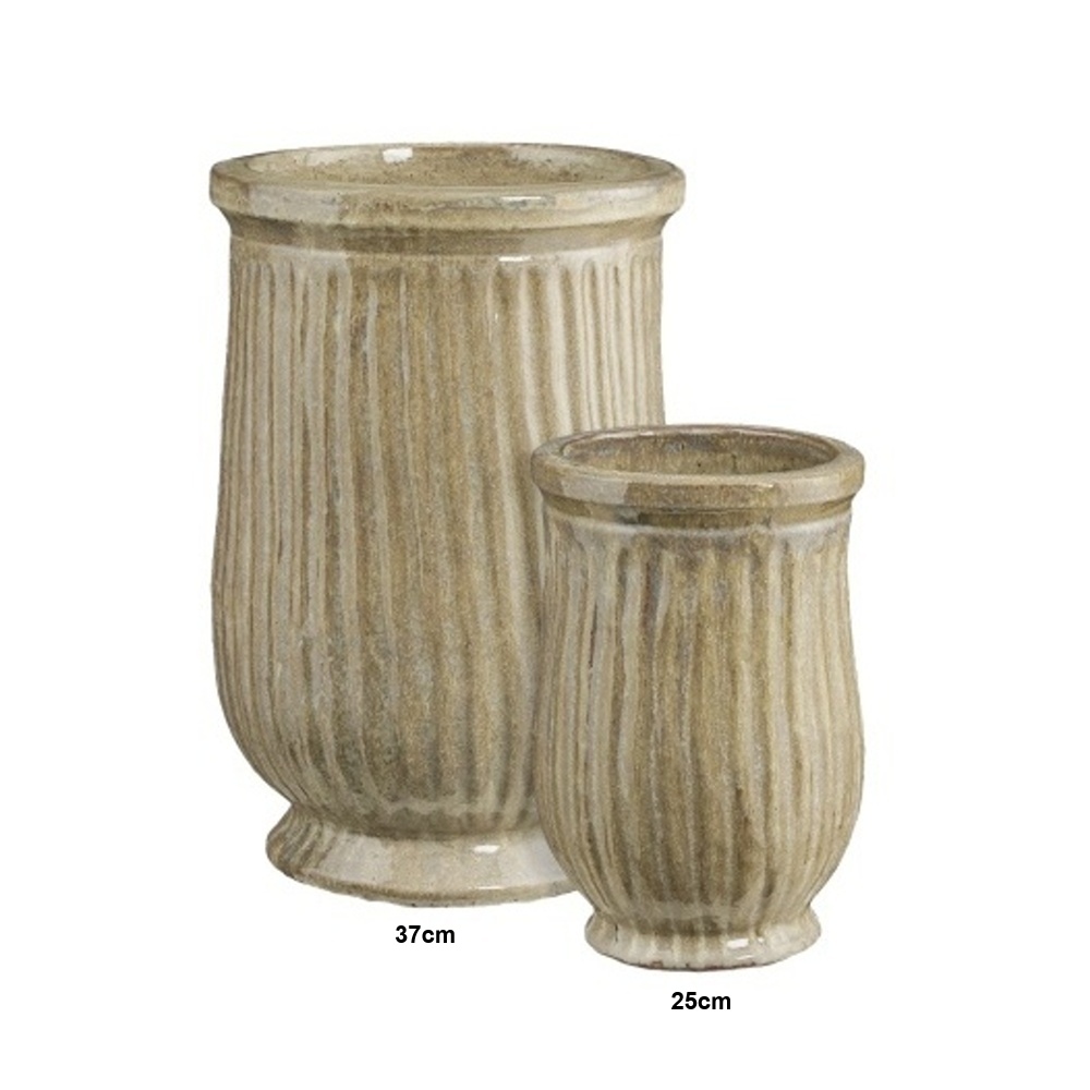 Keramické květináče - Květináč hliněný BAURU žebrovaný krémový 37cm