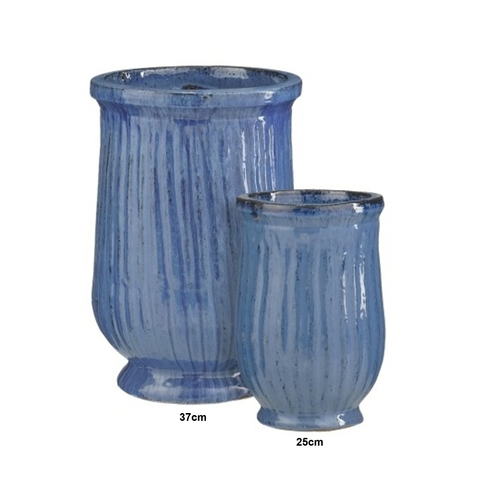Keramické květináče - Květináč hliněný BAURU žebrovaný modrý 37cm