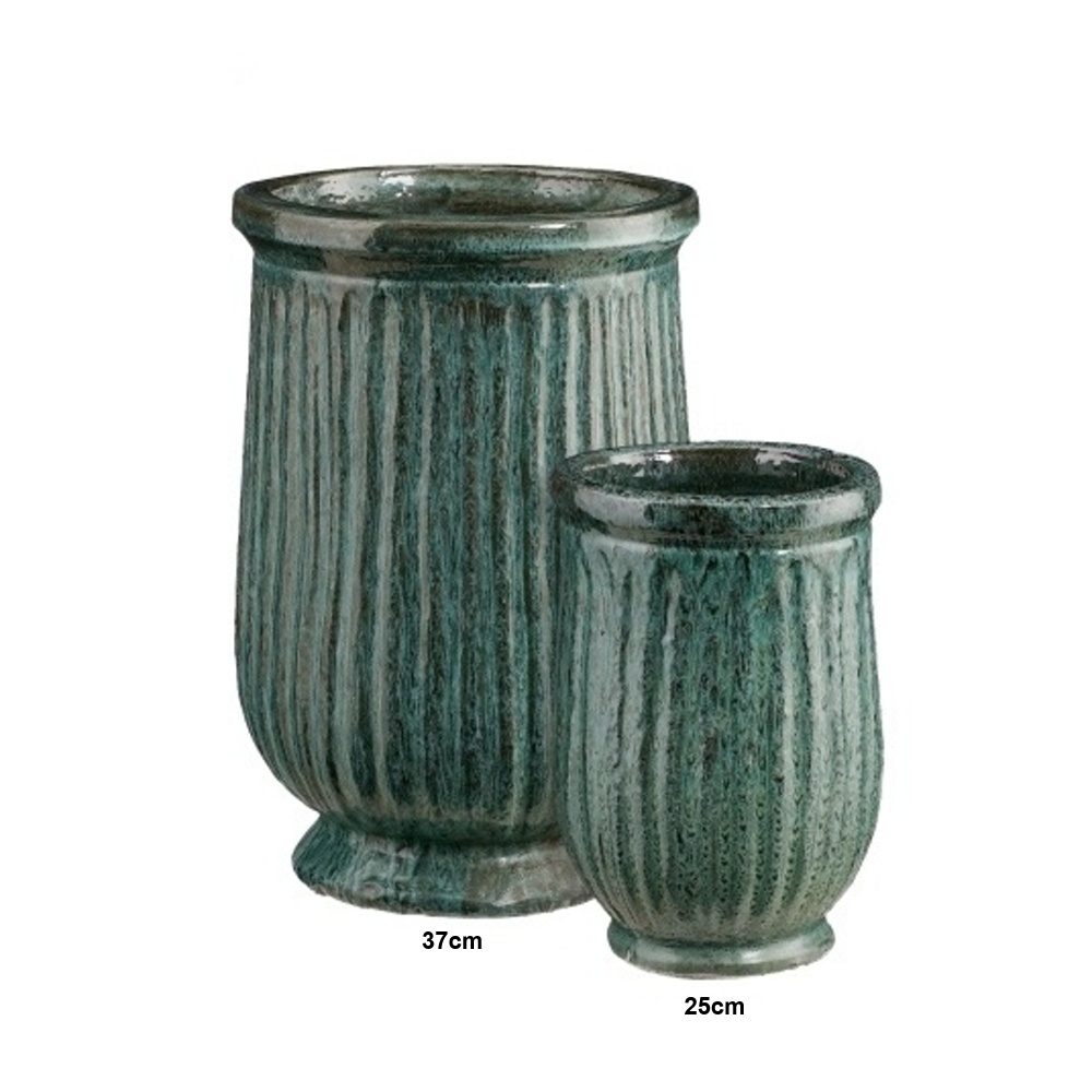 Keramické květináče - Květináč hliněný BAURU žebrovaný petrolejový 25cm