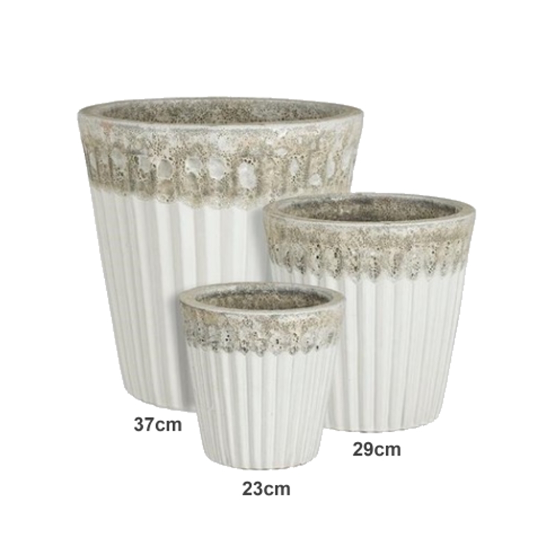 Keramické květináče - Květináč hliněný kulatý CULMA plisé bílý 29cm