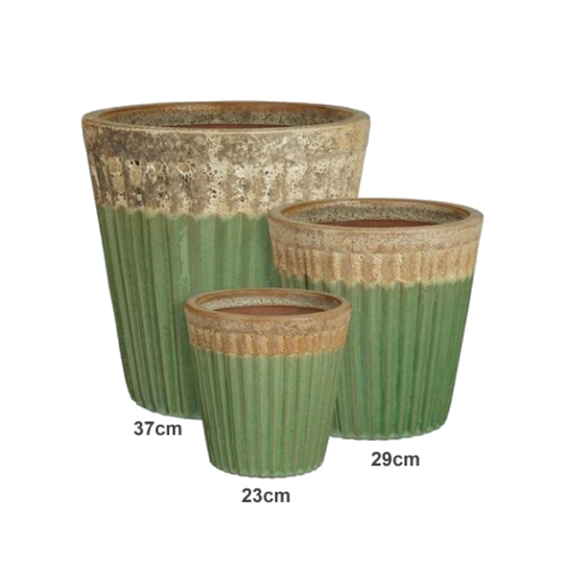Keramické květináče - Květináč hliněný kulatý CULMA plisé zelený 23cm