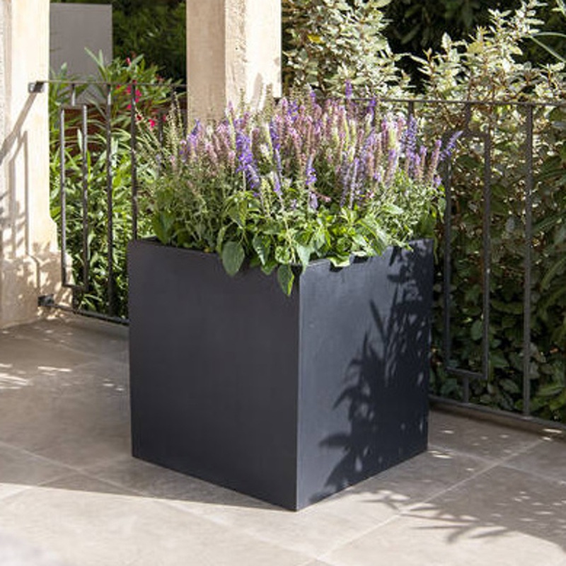 Květináč hranatý BLOCK L fiberstone černý 50x50cm-0