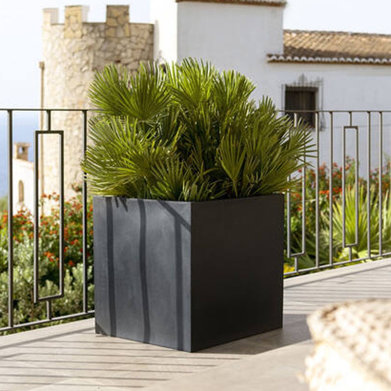Květináč hranatý BLOCK XL fiberstone černý 60x60cm-0