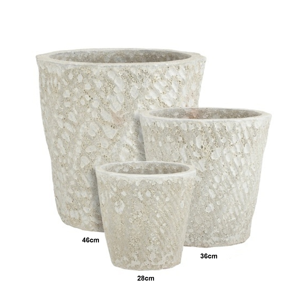 Keramické květináče - Květináč keramický AZTEC s reliéfem a bílou patinou 46cm