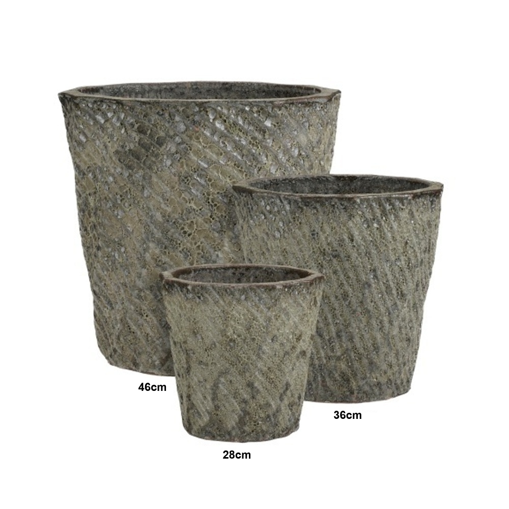 Keramické květináče - Květináč keramický AZTEC s reliéfem a zelenou patinou 46cm