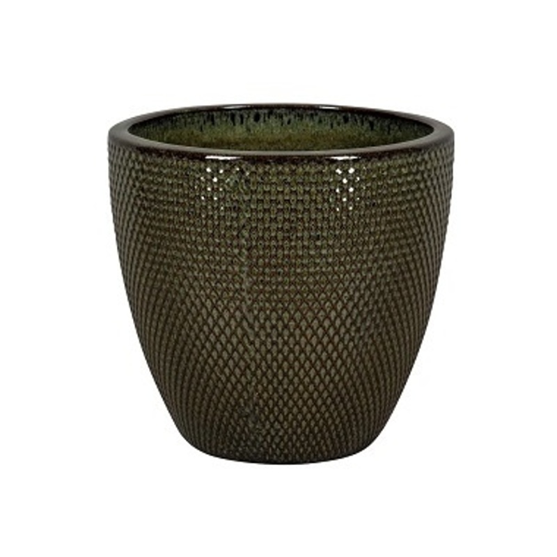 Keramické květináče - Květináč keramický BUSAN 1-01DA glazovaný s reliéfem tm.zelený 29cm