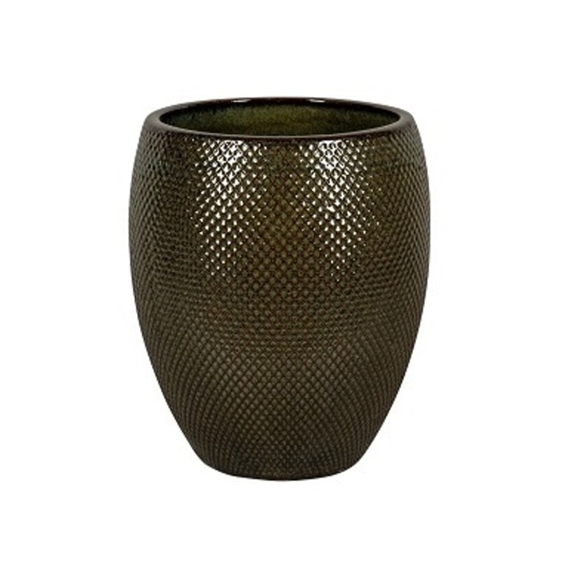 Keramické květináče - Květináč keramický BUSAN 1-02DA glazovaný s reliéfem tm.zelený 29cm