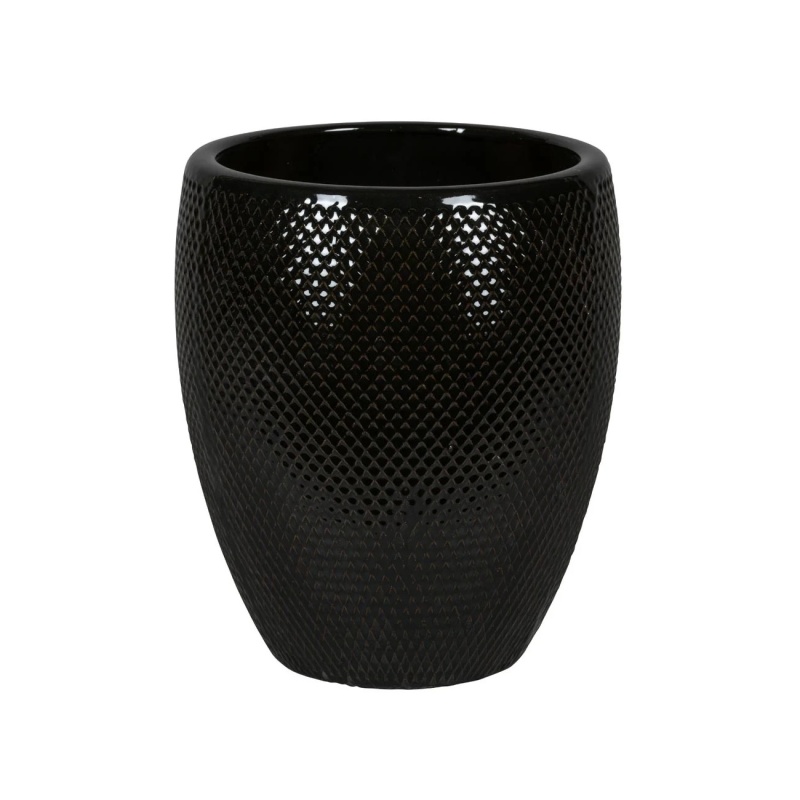 Keramické květináče - Květináč keramický BUSAN 1-02Z glazovaný s reliéfem černý 22cm