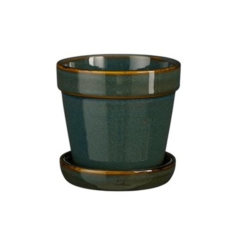 Keramické květináče - Květináč keramický CLINT + podmiska tm.zelený 13cm
