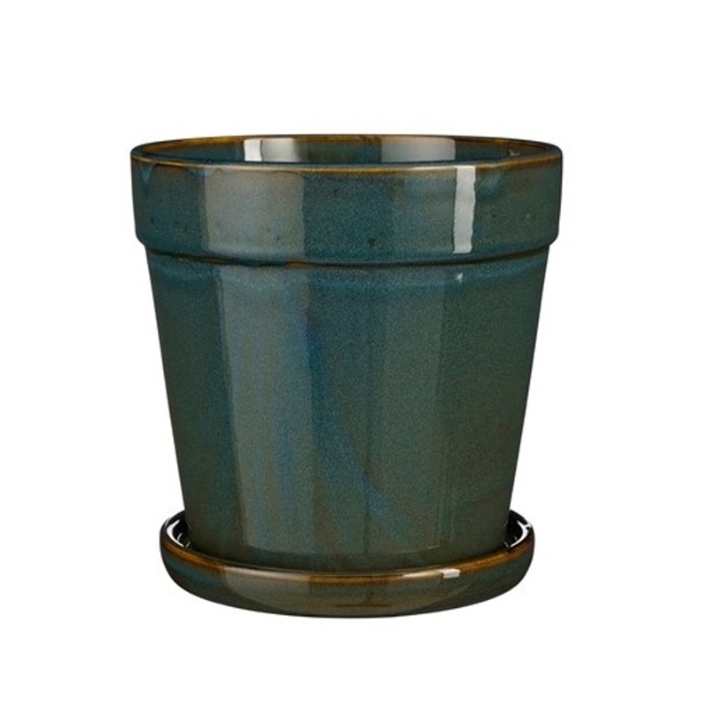 Keramické květináče - Květináč keramický CLINT + podmiska tm.zelený 17cm