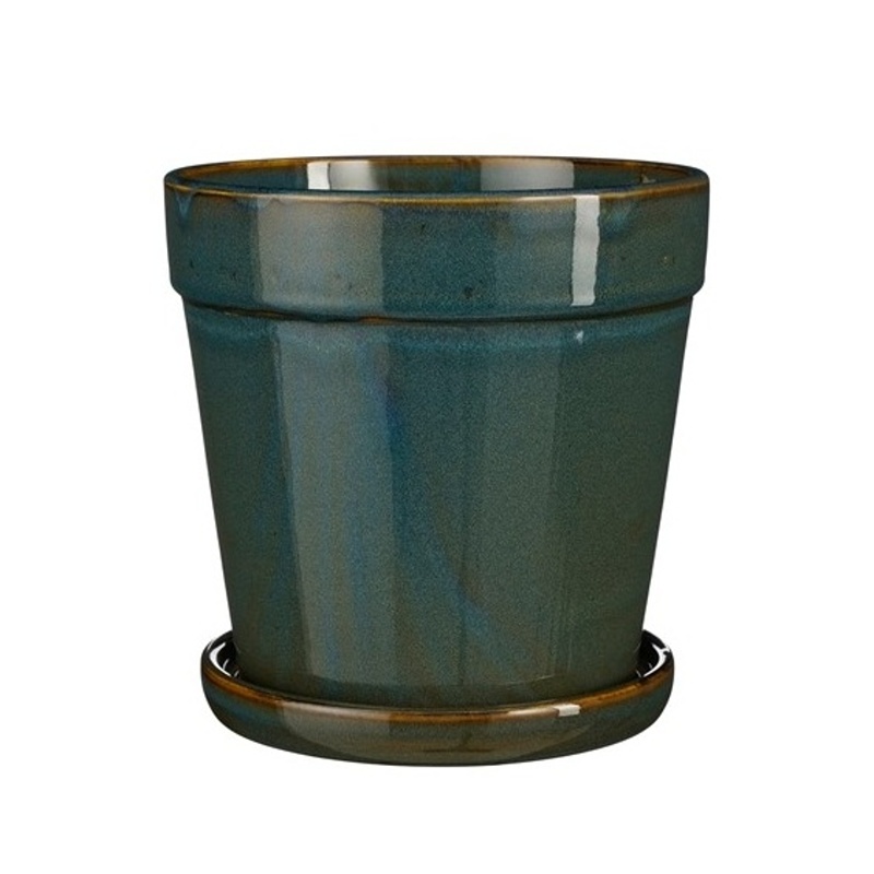 Keramické květináče - Květináč keramický CLINT + podmiska tm.zelený 20cm