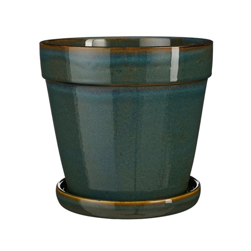 Keramické květináče - Květináč keramický CLINT + podmiska tm.zelený 23cm