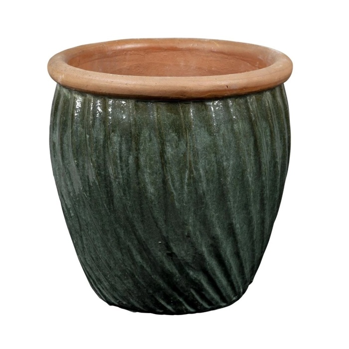 Květináče - Květináč keramický DORTMUND 3-03MA  zelený s hnědým lemem 40cm